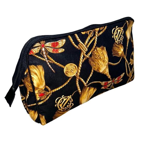 VTG Christian Dior Black Gold Monogram Logo Tassel Dragonfly Makeup Bag Case - Picture 11 of 15